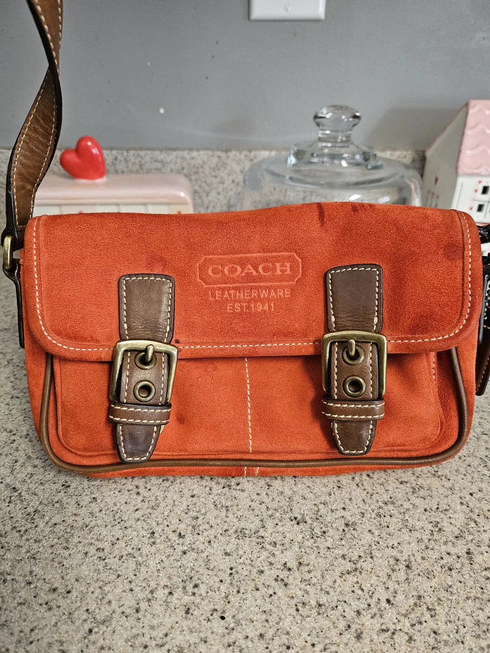 Coach Vintage Y2K Orange Suede Crossbody Bag (F3O-9358)